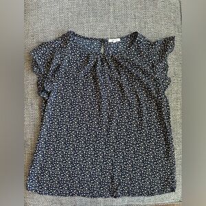 Pleione Navy Floral Blouse XS Ruffle Sleeve Top Chic & Feminine 🌸💙